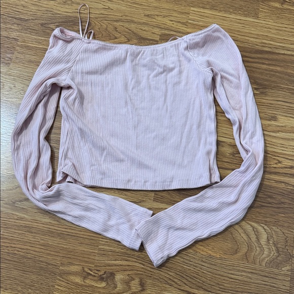 Pink Off-Shoulder Ribbed Women's Top - Picture 2 of 3